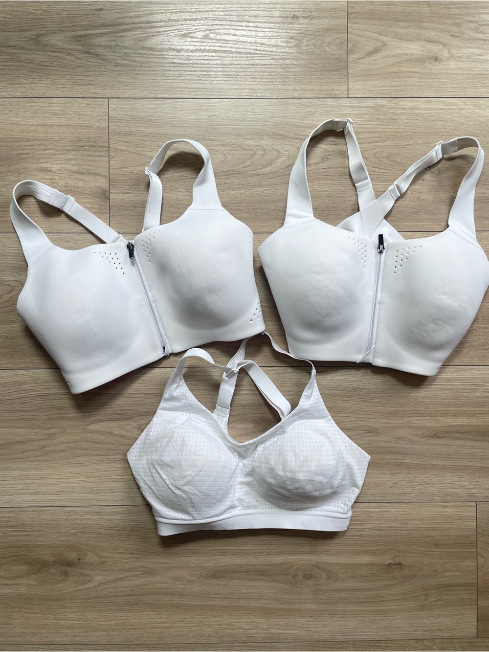 3 Victoria's Secret White Front-Zip and Racerback Support Bras